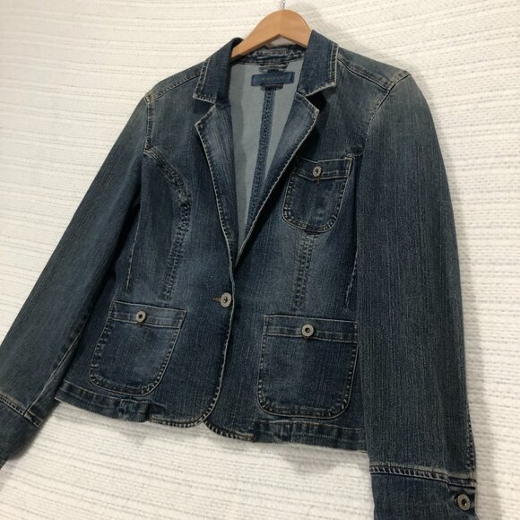 Bandolinoblu Women's‎ Jean Jacket Flare Collar Size Large - Picture 1 of 4